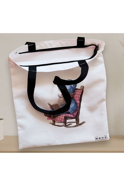 BEKZ Textile Bag With Zipper, Tote Bag, Model The Bookish Gnome 6 38 X 34.5 Cm, ​​White, ®