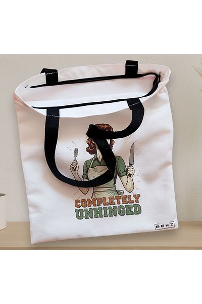 BEKZ Sacosa Textila Cu Fermoar, Geanta Tote, Model Completely Unhinged 38 X 34.5 Cm, Alb, ®
