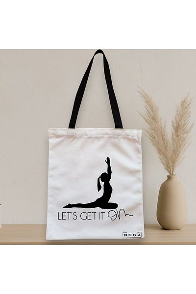 BEKZ Textile Bag With Zipper, Yoga Tote Bag Let's Get It On, 38x34.5 Cm, ​​White, ®