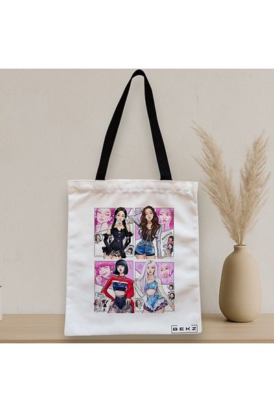 BEKZ Sacosa Textila Cu Fermoar, Geanta Tote, Model Blackpink 7, 38x34.5 Cm, Alba, ®
