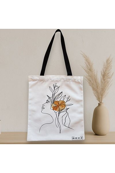 BEKZ Textile Bag With Zipper, Tote Bag, Flower Lady 9, 38x34.5 Cm, ​​White, ®