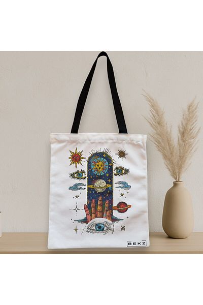 BEKZ Textile Bag With Zipper, Tote Bag Energy Mood, 38x34.5 Cm, ​​White, ®