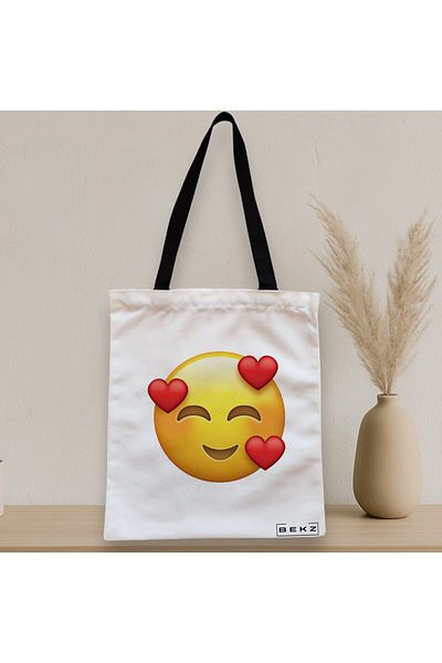 BEKZ Sacosa Textila Cu Fermoar, Geanta Tote, Model In Love, 38x34.5 Cm, Alba, ®