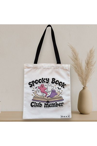 BEKZ Textile Bag With Zipper, Tote Bag, Spooky Book Club Member Model 38 X 34.5 Cm, ​​White, ®