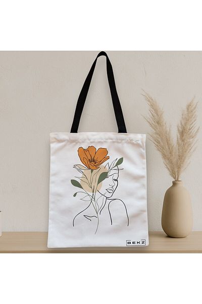 BEKZ Textile Bag With Zipper, Tote Bag, Flower Lady 1, 38x34.5 Cm, ​​White, ®