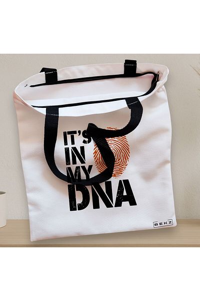 BEKZ Sacosa Textila Cu Fermoar, Geanta Tote, Model It's In My Dna, 38x34.5 Cm, Alba, ®