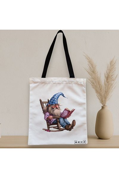 BEKZ Textile Bag With Zipper, Tote Bag, Model The Bookish Gnome 7 38 X 34.5 Cm, ​​White, ®