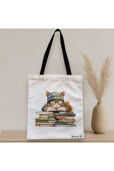 BEKZ Textile Bag With Zipper, Tote Bag, Reading Puppy Model 6 38 X 34.5 Cm, ​​White, ®