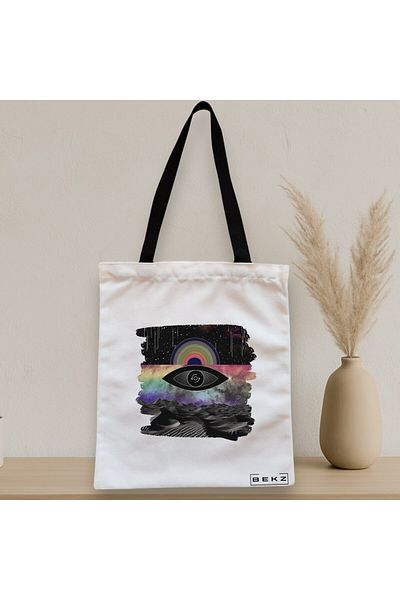 BEKZ Textile Bag With Zipper, Tote Bag, Celestial Eye 19 Model, 38x34.5 Cm, ​​White, ®
