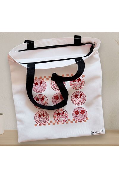 BEKZ Textile Bag With Zipper, Tote Bag, Rose Smilies Pattern, 38x34.5 Cm, ​​White, ®
