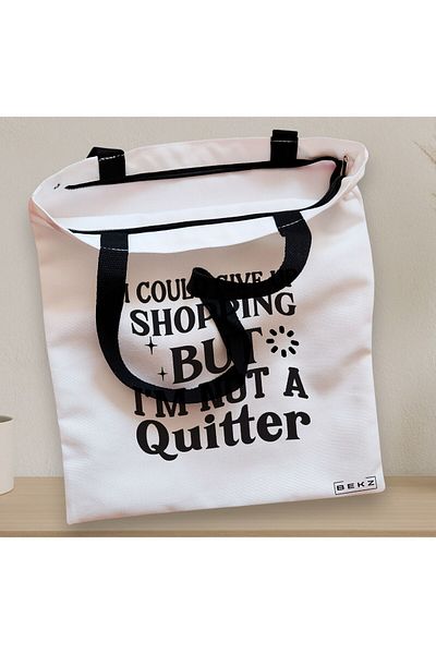 BEKZ Sacosa Textila Cu Fermoar, Geanta Tote, Model Not A Quitter, 38x34.5 Cm, Alba, ®