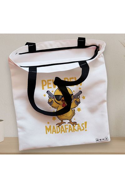 BEKZ Textile Bag With Zipper, Tote Bag, Pew Pew Madafakas Model 38 X 34.5 Cm, ​​White, ®