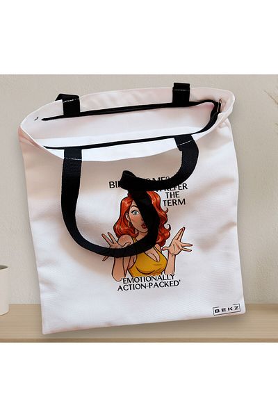 BEKZ Textile Bag With Zipper, Tote Bag, Bipolar Emotionally Action-packed Model 38 X 34.5 Cm, ​​White, B
