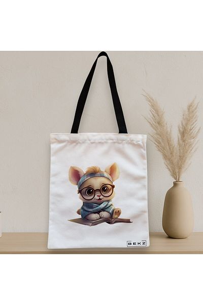 BEKZ Sacosa Textila Cu Fermoar, Geanta Tote, Model Reading Puppy 30 38 X 34.5 Cm, Alb, ®