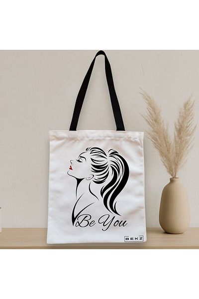 BEKZ Sacosa Textila Cu Fermoar, Geanta Tote, Model Be You, 38x34.5 Cm, Alba, ®