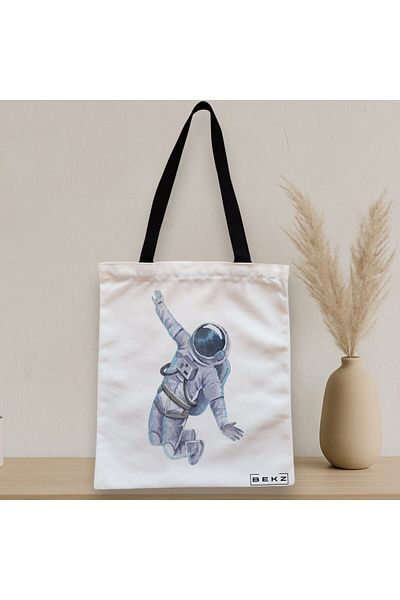 BEKZ Sacosa Textila Cu Fermoar, Geanta Tote, Model Astronaut, 38x34.5 Cm, Alba, ®