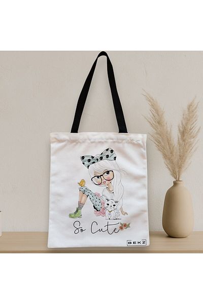BEKZ Textile Bag With Zipper, Tote Bag, So Cute Model, 38x34.5 Cm, ​​White, ®