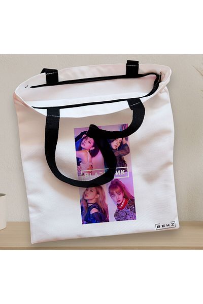 BEKZ Textile Bag With Zipper, Tote Bag, Blackpink 2 Model, 38x34.5 Cm, ​​White, ®