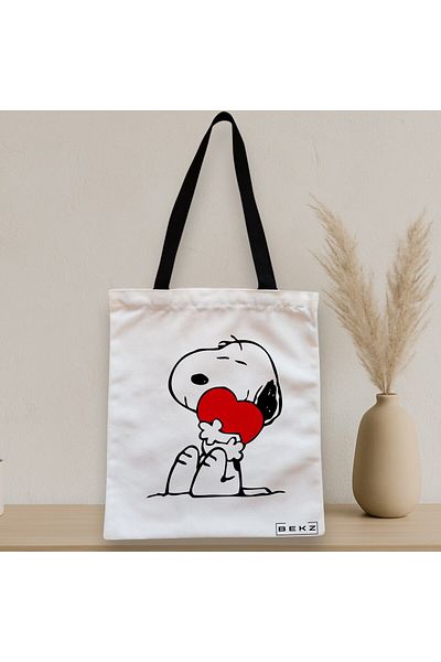 BEKZ Sacosa Textila Cu Fermoar, Geanta Tote, Model Doggo Love, 38x34.5 Cm, Alba, ®