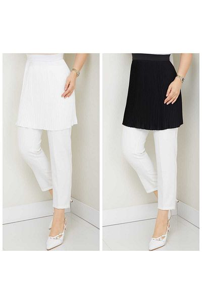 fh fashionhere Women's 2-Piece Mini Pleated Underwear Black Ecru Elastic Waist Pleated Skirt