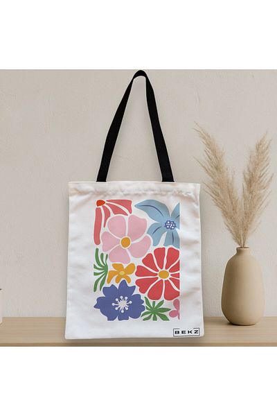 BEKZ Sacosa Textila Cu Fermoar, Geanta Tote Boho Style 15, 38x34.5 Cm, Alba, ®