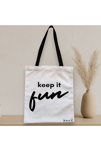 BEKZ Textile Bag With Zipper, Tote Bag, Keep It Fun Model, 38x34.5 Cm, ​​White, ®