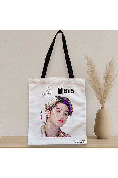 BEKZ Textile Bag With Zipper, Tote Bag, Bts Jimin Signature Model 3, 38x34.5 Cm, ​​White, ®