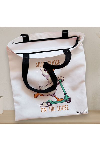BEKZ Textile Bag With Zipper, Tote Bag, Silly Goose 2 Model, 38 X 34.5 Cm, ​​White, ®
