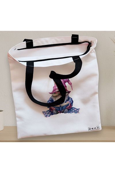 BEKZ Textile Bag With Zipper, Tote Bag, Model The Bookish Gnome 12 38 X 34.5 Cm, ​​White, ®