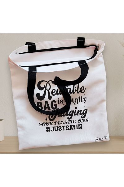 BEKZ Zippered Textile Bag, Tote Bag, Model My Reusable Bag Is Totally Judging Your Plastic One, 3
