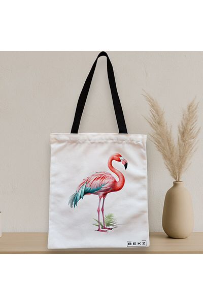 BEKZ Textile Bag With Zipper, Tote Bag, Flamingo 2 Model 38 X 34.5 Cm, ​​White, ®