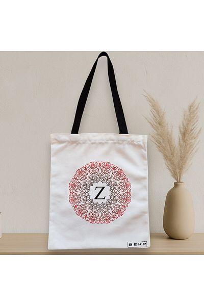 BEKZ Textile Bag With Zipper, Tote Bag, With Letter Z And Mandala, 38x34.5 Cm, ​​White, ®