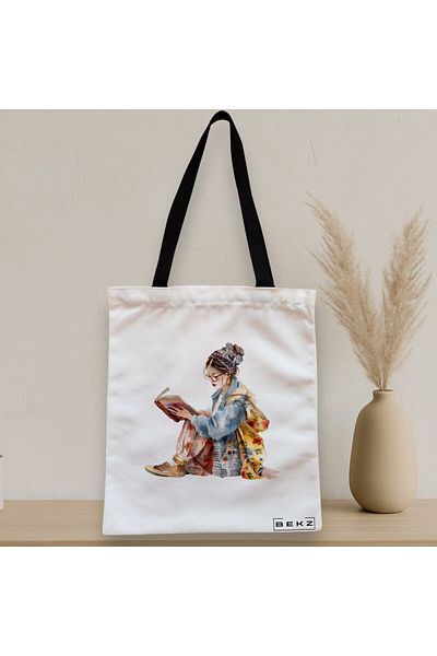 BEKZ Textile Bag With Zipper, Tote Bag, Model The Bookie Girl 33 38 X 34.5 Cm, ​​White, ®