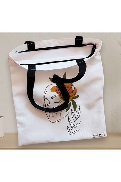 BEKZ Textile Bag With Zipper, Tote Bag, Flower Lady 7, 38x34.5 Cm, ​​White, ®