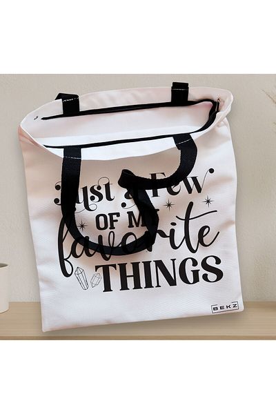 BEKZ Textile Bag With Zipper, Tote Bag, Just A Few Of My Favorite Things Model, 38x34.5 Cm, ​​White, Beige