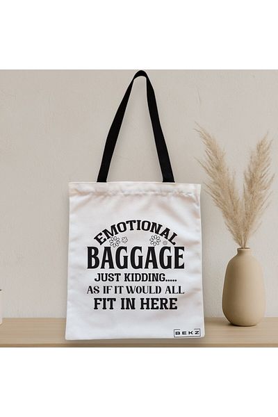 BEKZ Sacosa Textila Cu Fermoar, Geanta Tote, Model Emotional Baggage, 38x34.5 Cm, Alba, ®