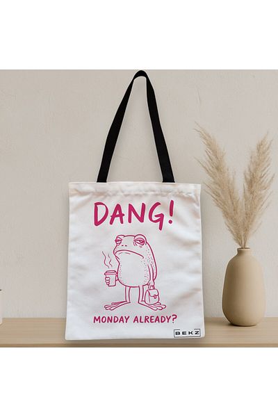 BEKZ Sacosa Textila Cu Fermoar, Geanta Tote, Model Dang Monday Already? 38 X 34.5 Cm, Alb, ®