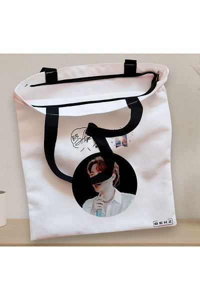 BEKZ Textile Bag With Zipper, Tote Bag, Bts J-hope Model, 38x34.5 Cm, ​​White, ®