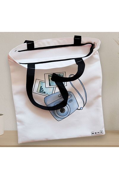 BEKZ Textile Bag With Zipper, Tote Bag Travel Girl 14, 38x34.5 Cm, ​​White, ®