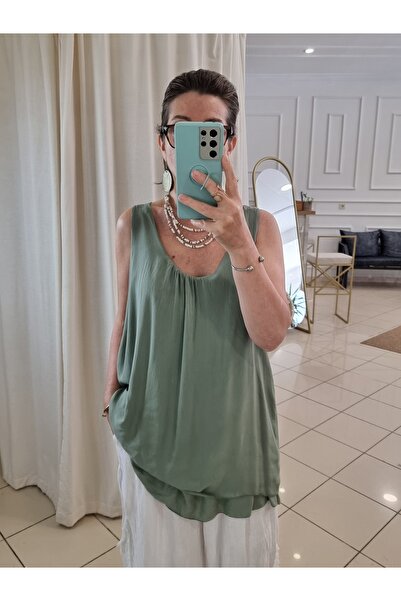 pudubutik Lace Detail Viscose Undershirt Khaki Italian