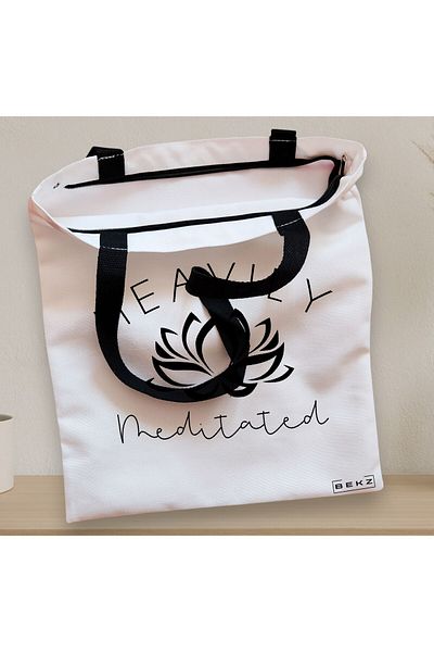 BEKZ Textile Bag With Zipper, Havily Meditated Yoga Tote Bag, 38x34.5 Cm, ​​White, ®