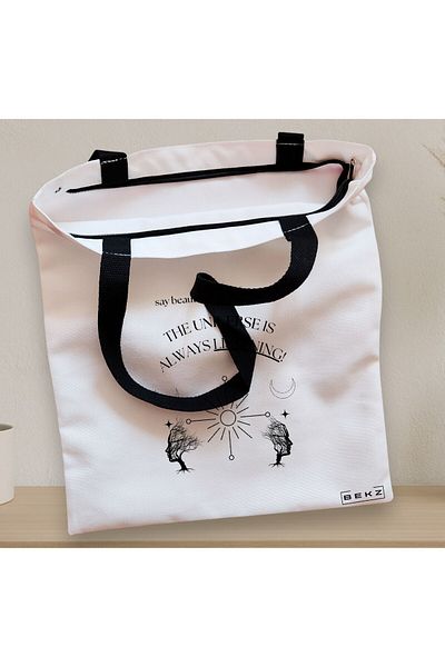 BEKZ Textile Bag With Zipper, Tote Bag, Model The Universe Listens 2, 38x34.5 Cm, ​​White, ®
