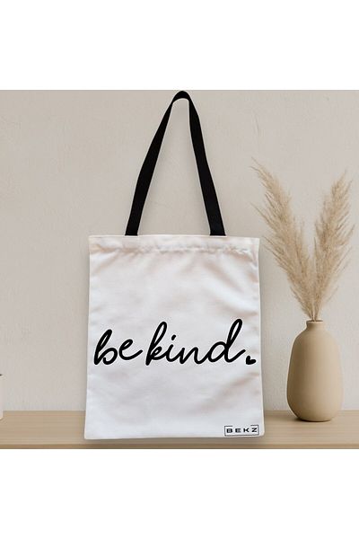 BEKZ Sacosa Textila Cu Fermoar, Geanta Tote, Model Be Kind, 38x34.5 Cm, Alba, ®
