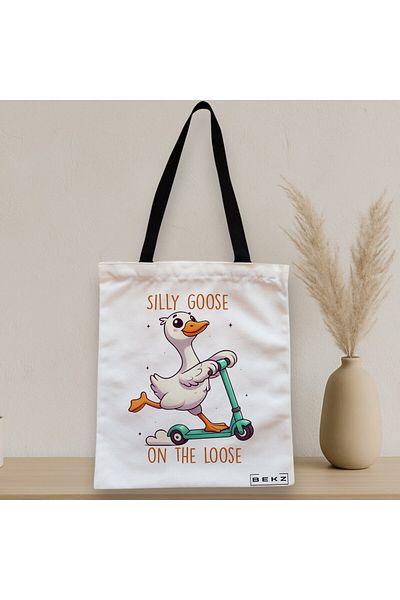 BEKZ Textile Bag With Zipper, Tote Bag, Silly Goose 2 Model, 38 X 34.5 Cm, ​​White, ®