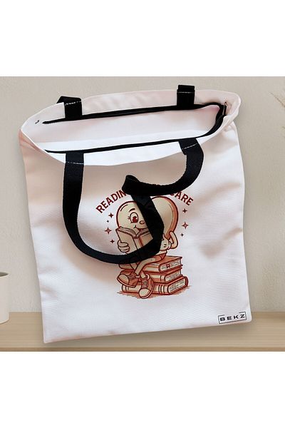 BEKZ Textile Bag With Zipper, Tote Bag, Reading Is Self Care Model 38 X 34.5 Cm, ​​White, ®