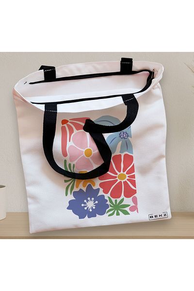 BEKZ Sacosa Textila Cu Fermoar, Geanta Tote Boho Style 15, 38x34.5 Cm, Alba, ®