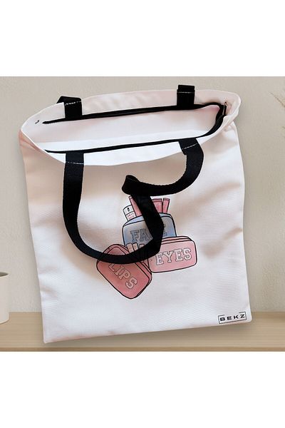 BEKZ Textile Bag With Zipper, Tote Bag Travel Girl 11, 38x34.5 Cm, ​​White, ®