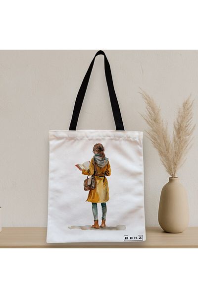 BEKZ Textile Bag With Zipper, Tote Bag, Model The Bookie Girl 22 38 X 34.5 Cm, ​​White, ®