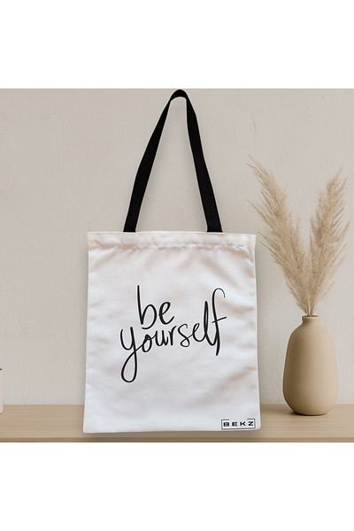 BEKZ Textile Bag With Zipper, Tote Bag, Be Yourself Model, 38x34.5 Cm, ​​White, ®