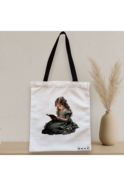 BEKZ Sacosa Textila Cu Fermoar, Geanta Tote, Model The Bookie Girl 19 38 X 34.5 Cm, Alb, ®